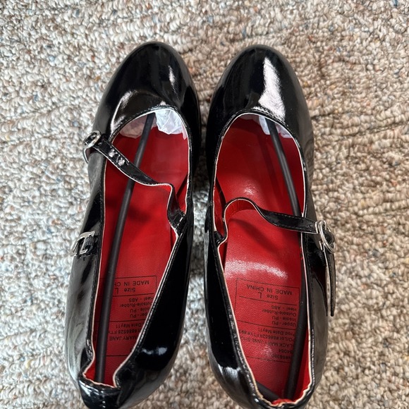 Platform Mary Jane Shoes Size 9-10 Black Patent Dancer Halloween Goth Heels - Picture 5 of 7